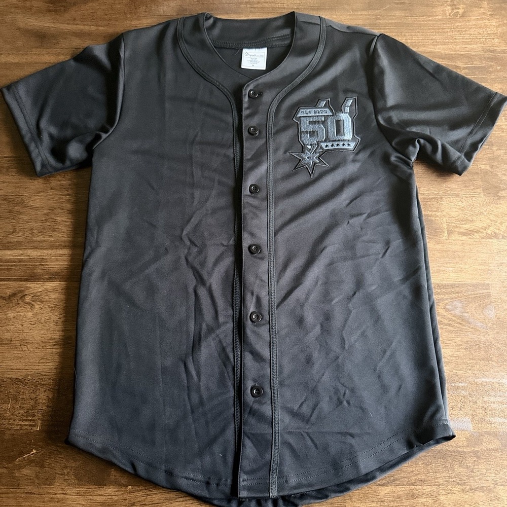 San Antonio Spurs 50th Season Baseball Tee T-Shirt Black On Black Size Medium